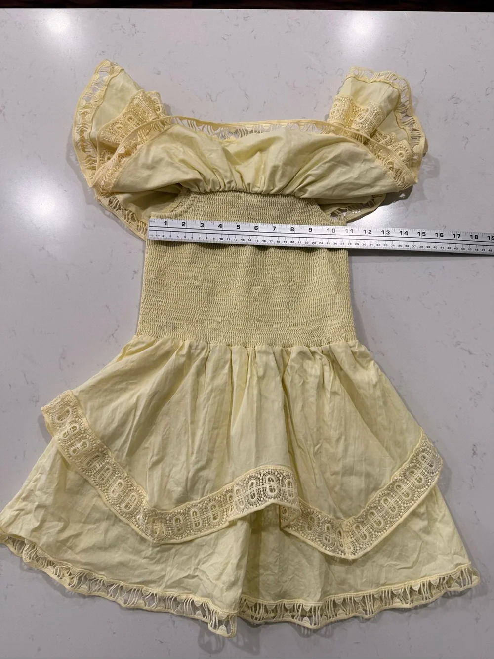 Soft Yellow Off-Shoulder Ruffle Mini Dress - Picture 10 of 12